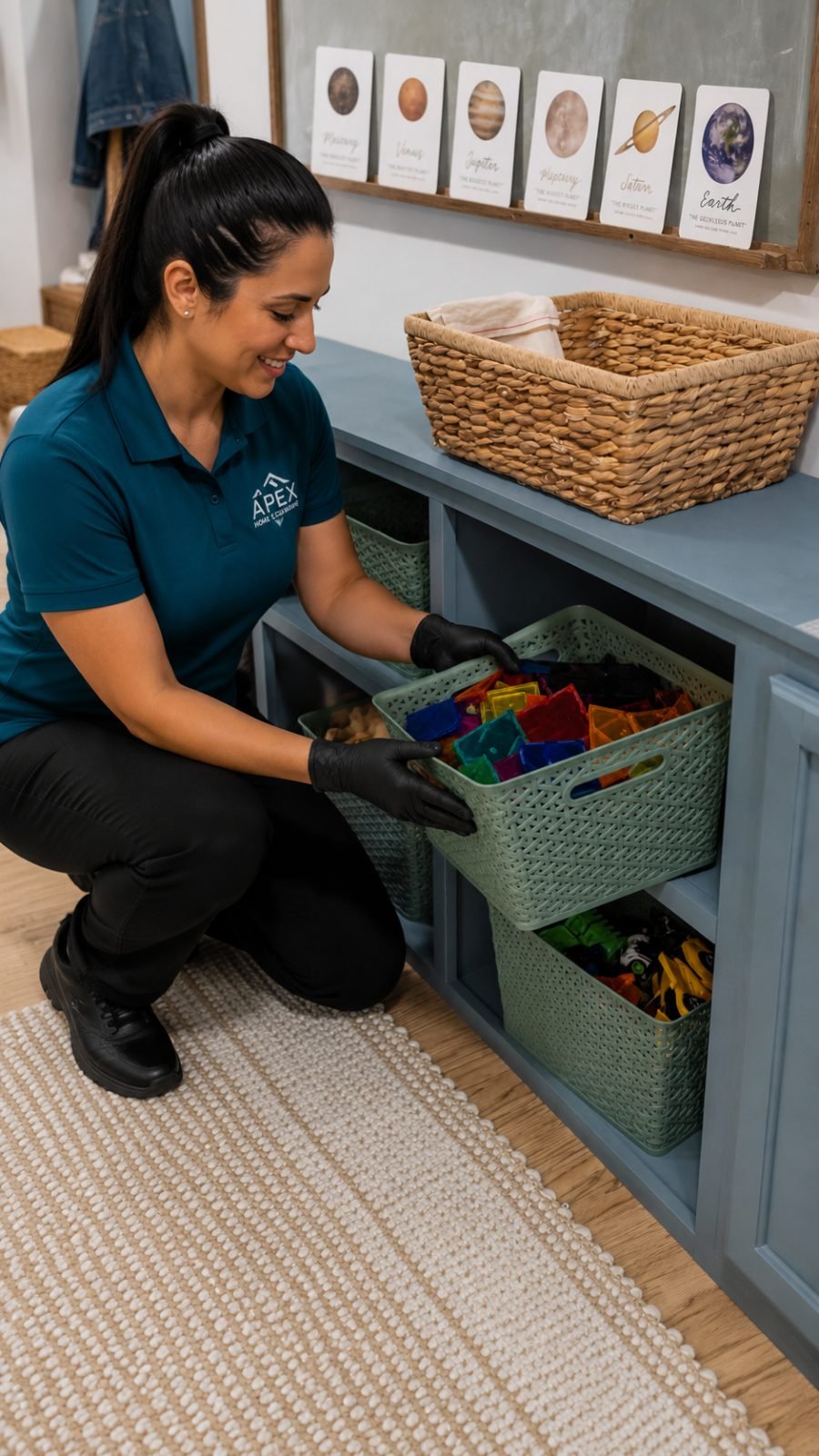 Apex pro organizing storage bins in a French Valley family playroom