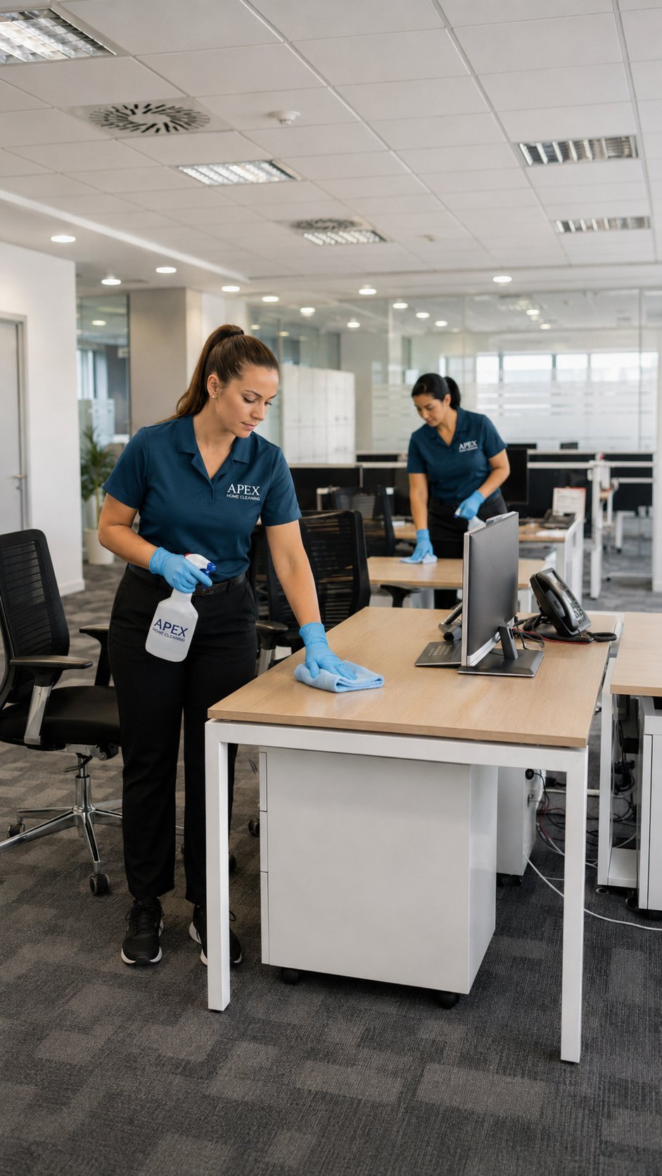 Apex commercial crew cleaning a Murrieta office around business operations