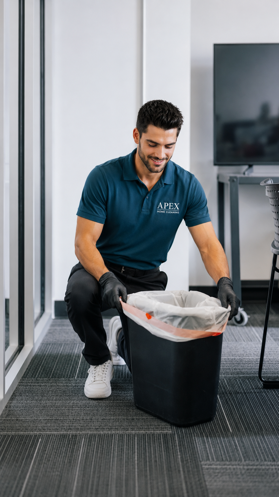Apex pro replacing a trash liner in a Winchester office