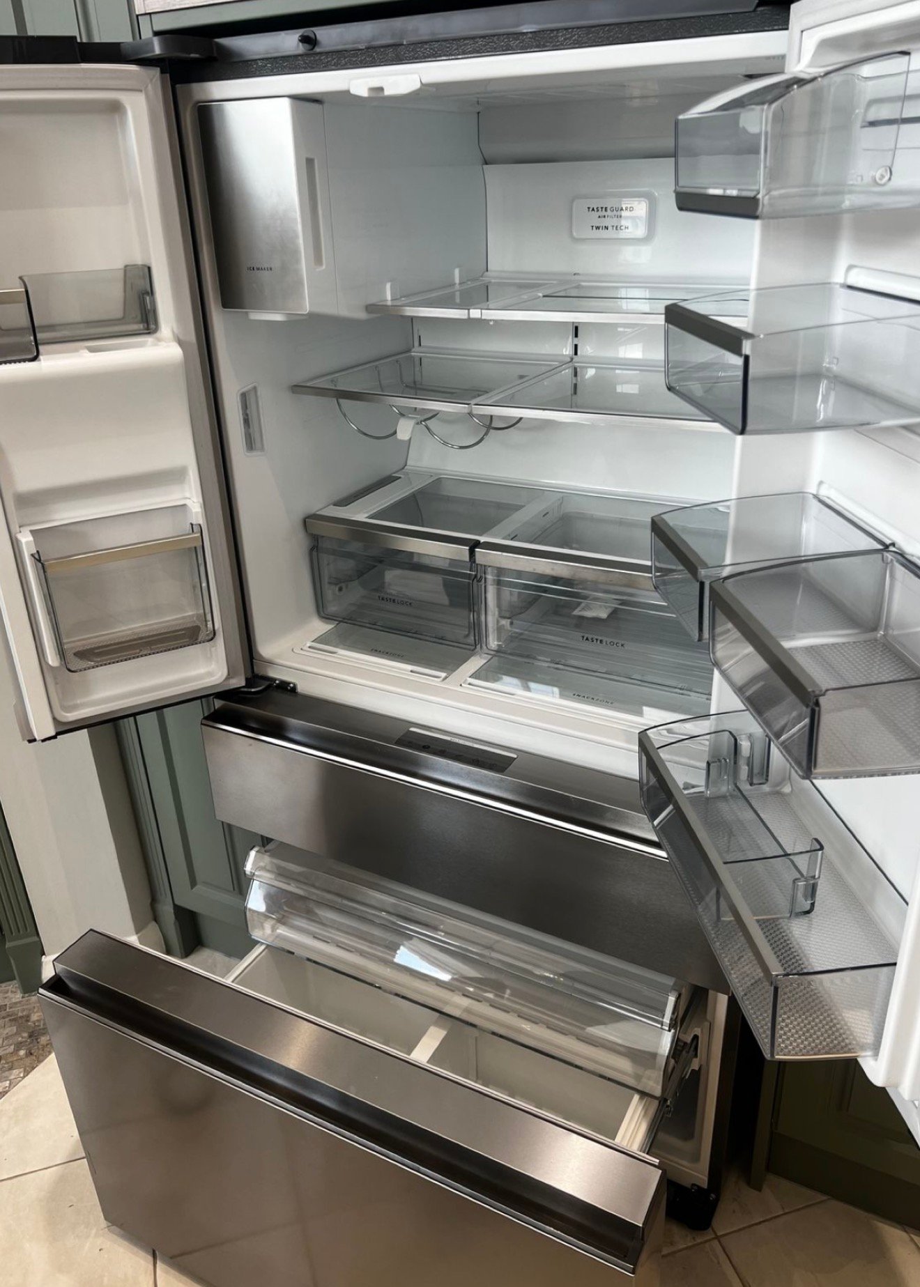 A spotless, freshly cleaned refrigerator interior in a Corona home