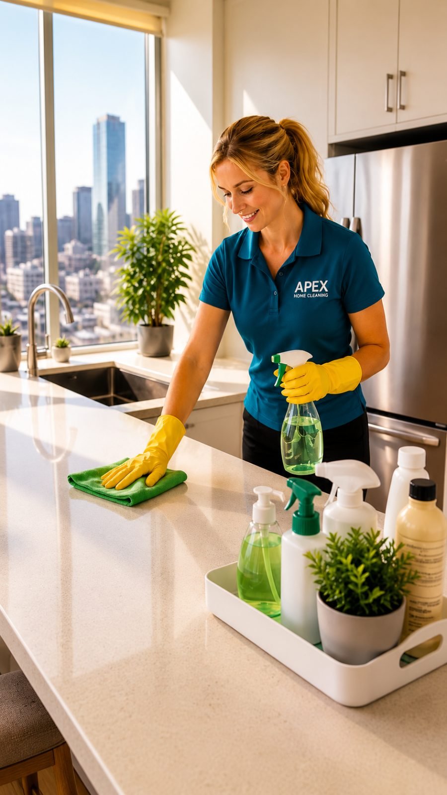 Apex cleaning professional vacuuming a tile floor in a Corona home