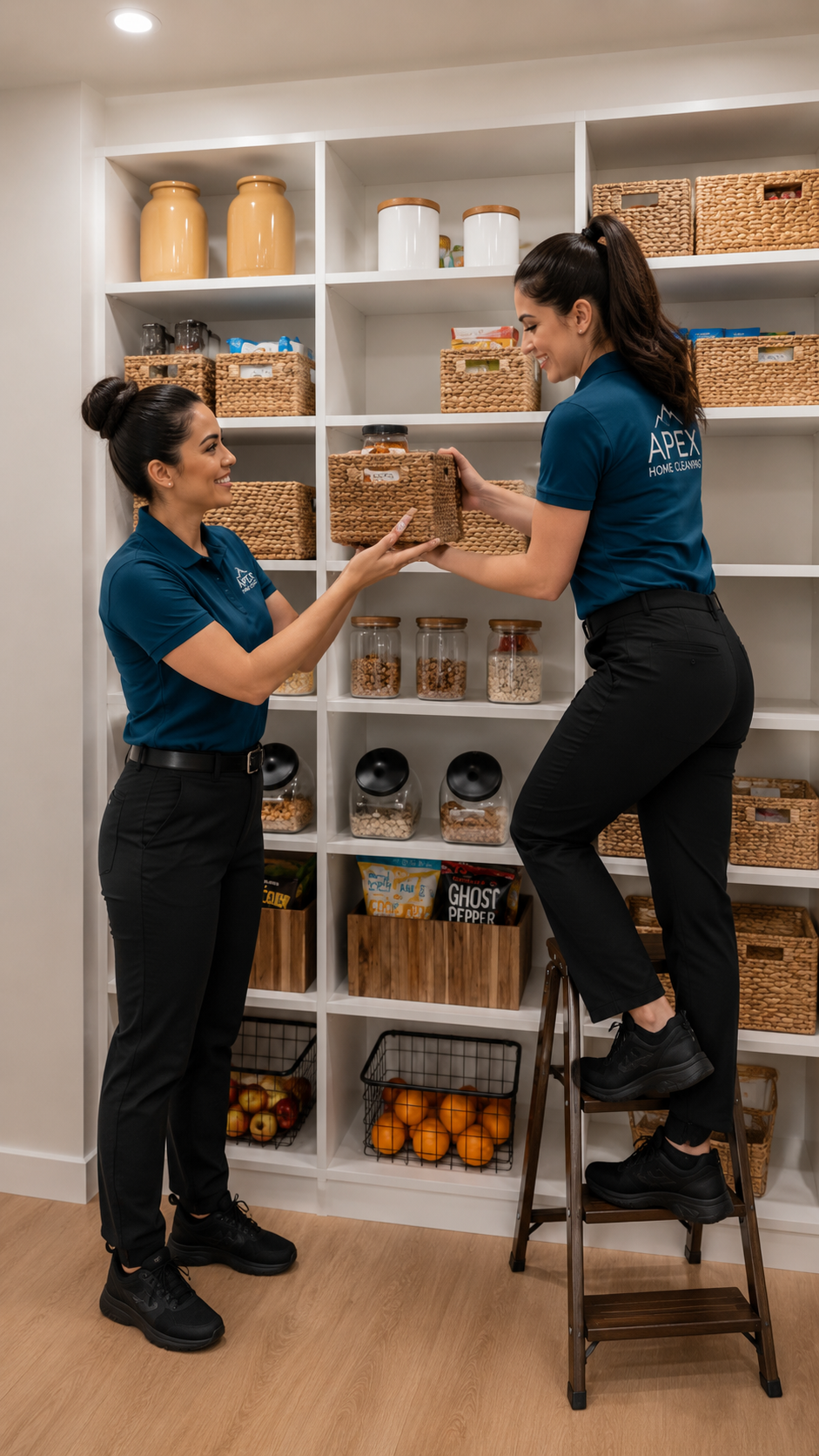 Apex maid team organizing a pantry in a Hemet home