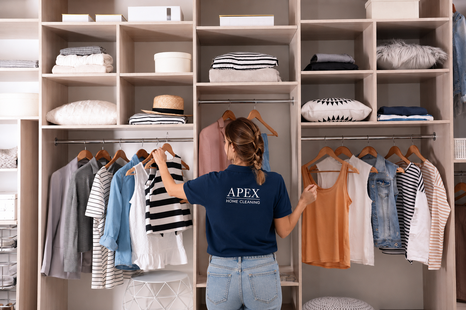 Apex Mother's Helper organizing a walk-in closet in a Temecula home