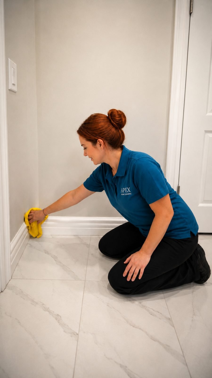 Apex professional scrubbing the sink strainer and basin in a Riverside kitchen