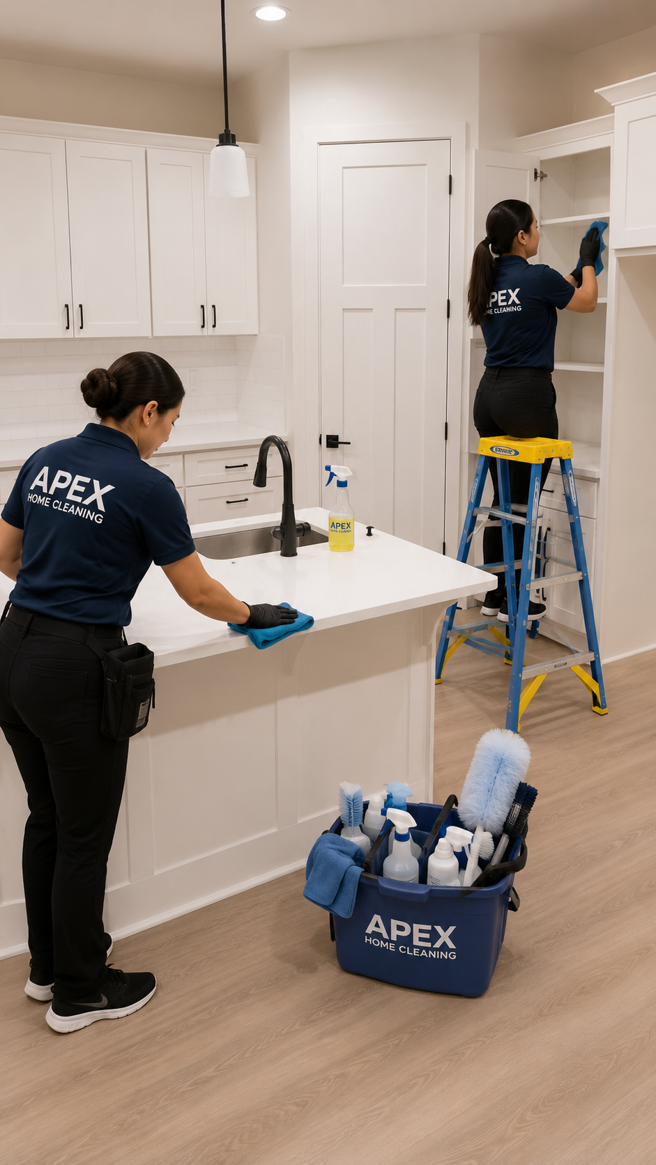 Apex post-construction crew detailing a newly built Murrieta kitchen