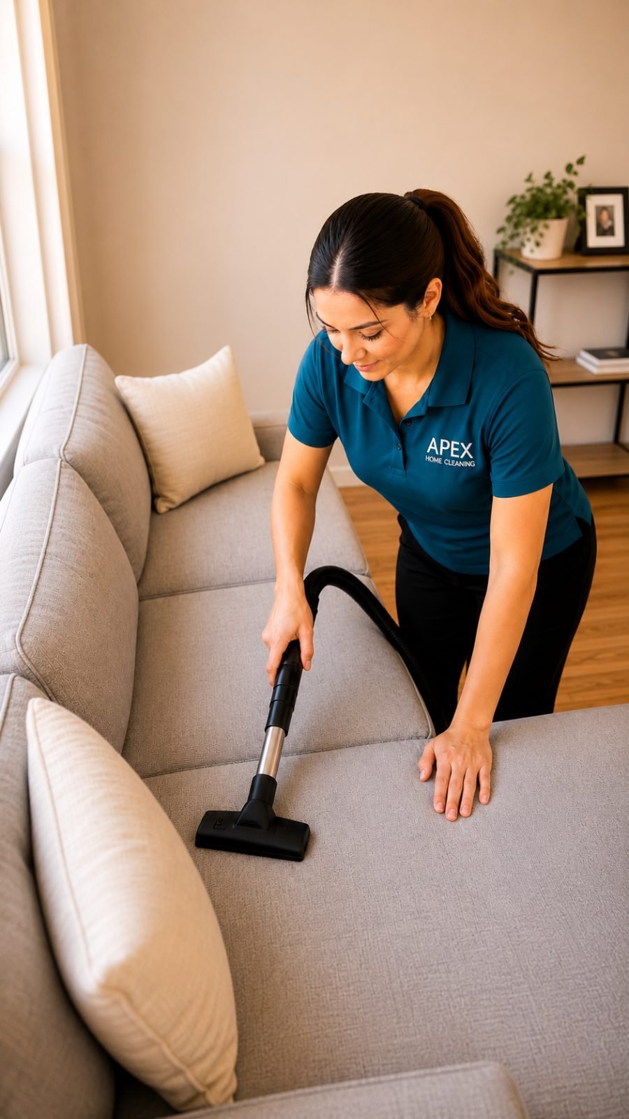 Apex cleaning professional scrubbing a stainless steel kitchen sink in a Wildomar home