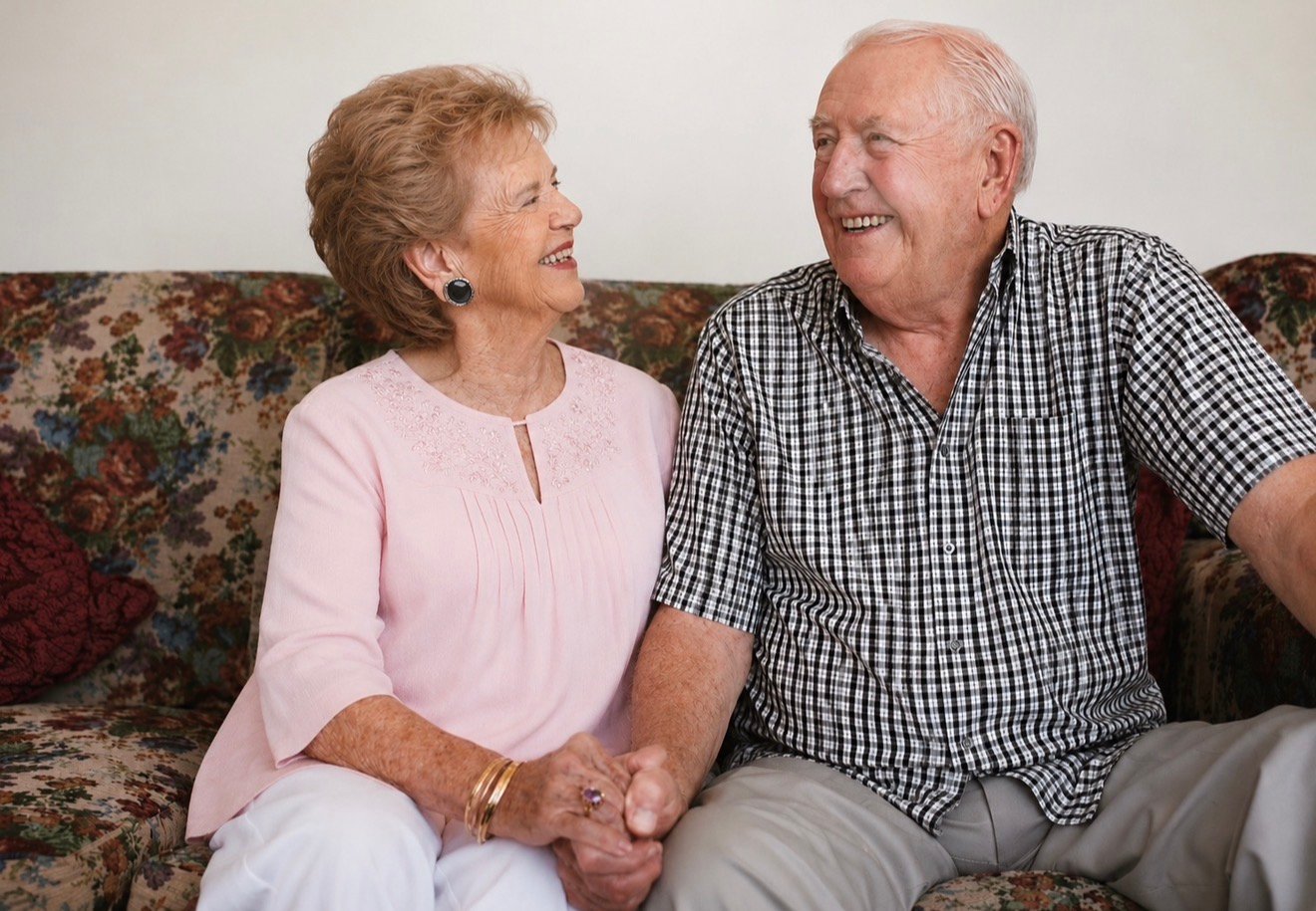 A happy senior couple relaxing together at home in Moreno Valley