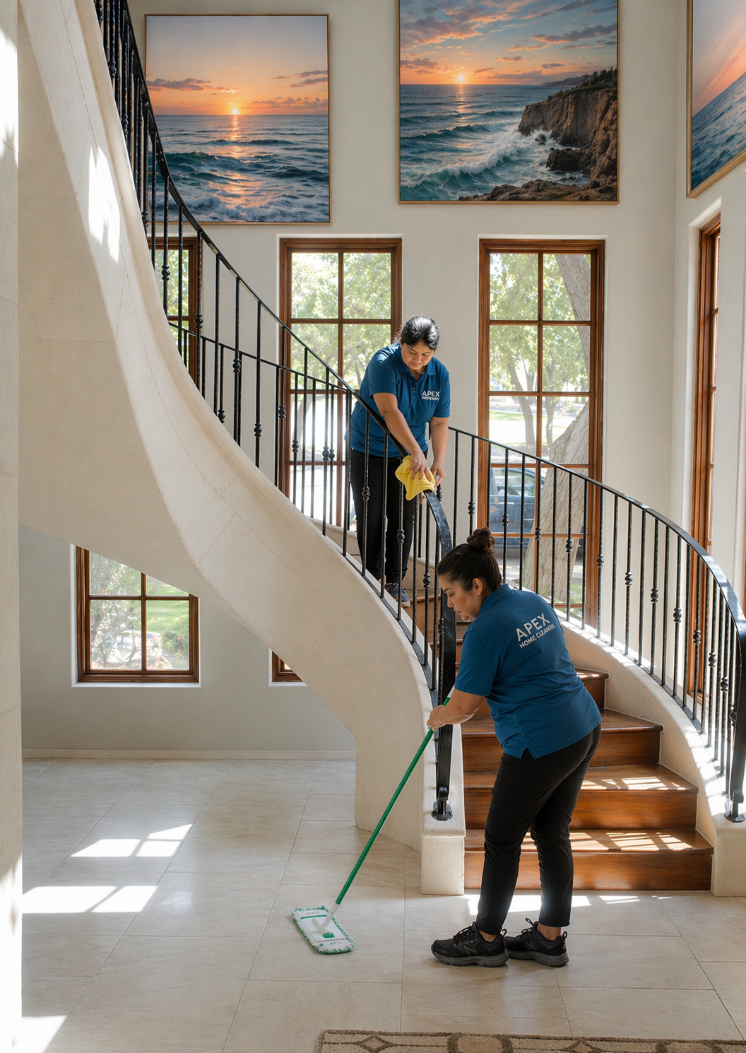 Apex cleaning team servicing a Murrieta staircase