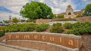 Temecula city entrance sign with the Civic Center in the background